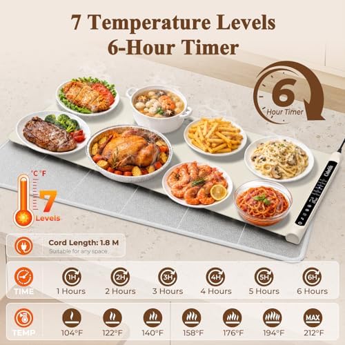Warming Mat for Food,Electric Warming Tray with Heat-Resistant Pad-XL Beige - Image 5
