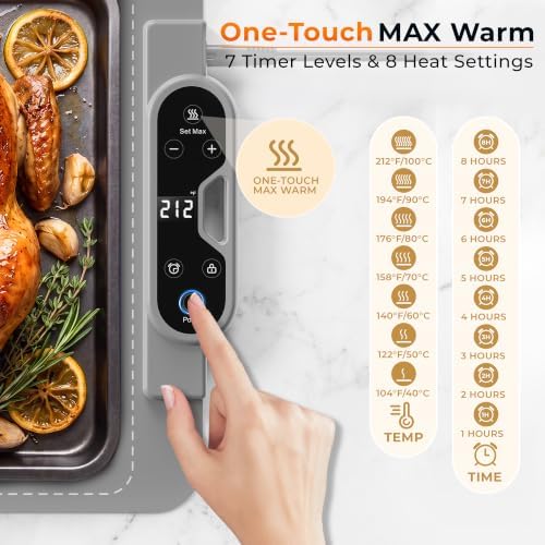 Warming Mat for Food， Extra Large 26"x15", 7 Heat Levels, 8 Hour Timer - Image 2