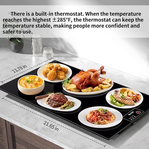 Electric Warming Tray,L 22"x14",Tempered Glass Warming Mat for Food,Black - Image 5