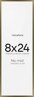 Homeforia 8x24 Bronze Panoramic Frame, High End Metal 8 x 24 Picture Frames without Mat, 24x8 Hanging Bronze Poster Frames for Wall, 8by24 inch Display Photo Frames, Tempered Glass, Wall Kit, Set of 1