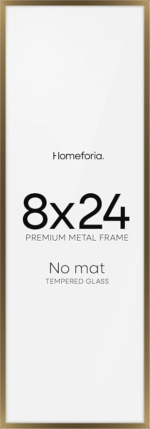Homeforia 8x24 Bronze Panoramic Frame, High End Metal 8 x 24 Picture Frames without Mat, 24x8 Hanging Bronze Poster Frames for Wall, 8by24 inch Display Photo Frames, Tempered Glass, Wall Kit, Set of 1