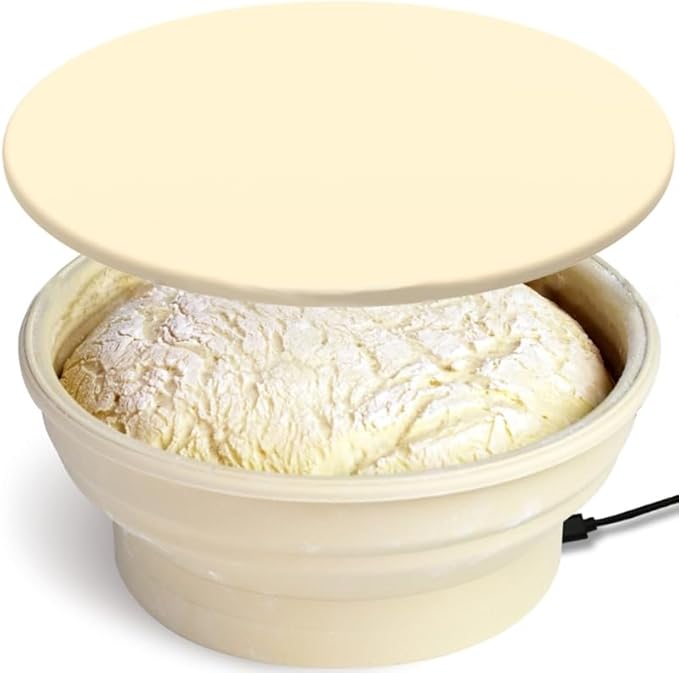 Electric Sourdough Proofing Basket, 9.45 Inch Foldable Silicone Dough Proofer with Adjustable Warming for Bannetons Bread Baking - Food Grade, Fast Rising Even in Cold Kitchen