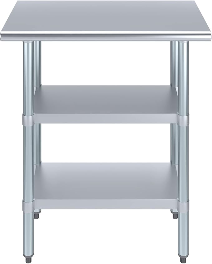 AmGood Stainless Steel Work Table with 2 Shelves | NSF | Metal Utility Table (30" Long x 18" Deep)