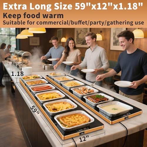 Electric Warming Tray,Extralong 59"x12",Tempered Glass Warming Mat for Food - Image 2