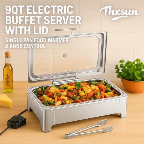 9QT Electric Chafing Dish, Full Size Buffet Warmer with Glass Lid - Image 2