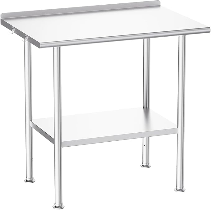 Stainless Steel Prep Table for Work, 24 * 36 Inch, High Load Bearing with Rounded-Corner Backsplash and Undershelf for Outdoor, Restaurants, Workshops, Kitchens, Garages and Gardens