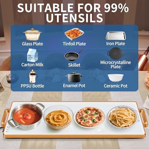 Warming Trays for Buffets Party,31.5"x11.8",Tempered Glass Warmer Mat,White - Image 4