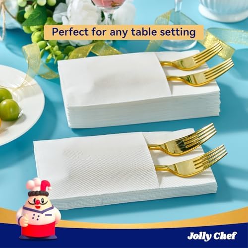 100 Paper Napkins with Built-in Flatware Pocket Prefolded Guest Hand Towels - Image 6