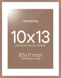 Homeforia 10x13 Picture Frame Mocha, High End Metal 10x13 Poster Frames with Mat for 8.5x11, 10 x 13 Mocha Frames Matted to 8.5 x 11 inch Photo, 10by13 Hanging Frames, Tempered Glass, Wall Kit, Set of 1