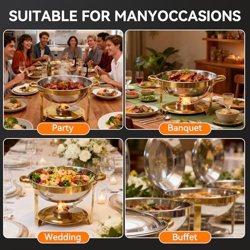 6QT Gold Chafing Dishes for Buffet, Round Chafing Dish Buffet Set of 4 Pack - Image 6