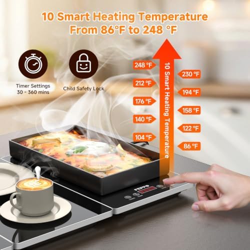 FEPPO Electric Warming Tray, 4-in-1 Food Warmers for Parties Buffet with 10 Temp Settings and Timer, 33"x15" Glass Surface Warming Mat for Food, Modular Buffet Hot Plates for Catering and Gatherings - Image 5