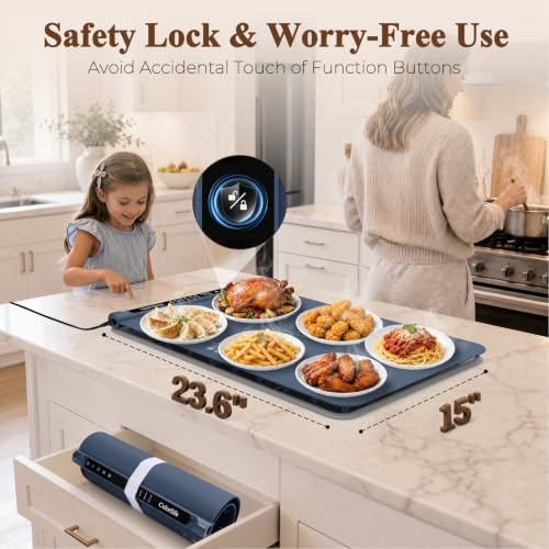 Warming Mat for Food, Electric Warming Tray with Heat-Resistant Pad-L Navy - Image 4