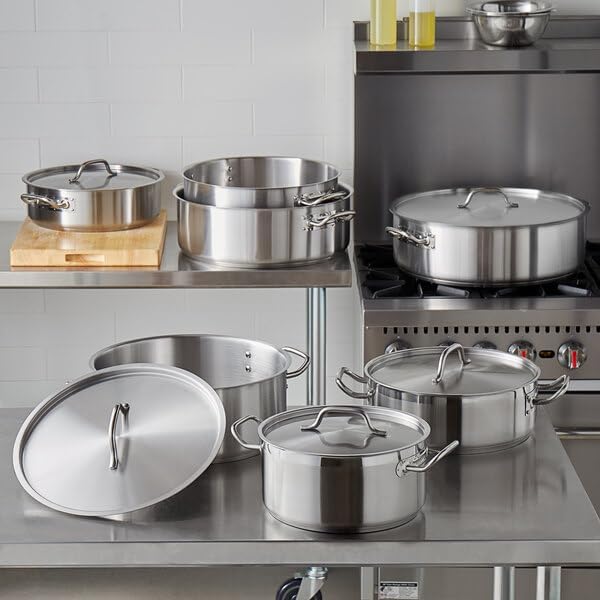 SS1 Series 8 Qt Stainless Steel Brazier with Aluminum-Clad Bottom, Round Pan with Cover, NSF Listed, Induction Ready, Dishwasher Safe, 11 Inch Diameter, 5.5 Inch Height