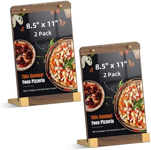 PPH-Sisy 2 Pack Acrylic Sign Holders 8.5 x 11 with Wood Base, Tabletop Display Sign Stand for Menu Flyer Poster, Clear Acrylic Paper Frame for Restaurant Coffee Shop Hotel Office Exhibition by PPH-SisyPurchaseNow