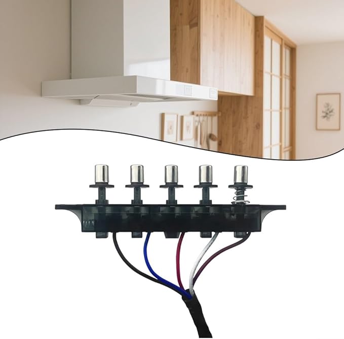 Range Hood Switch Button 5-Button Control Panel for Replacement - PC Material, 12 cm Hole Distance, 40 cm Wire Length