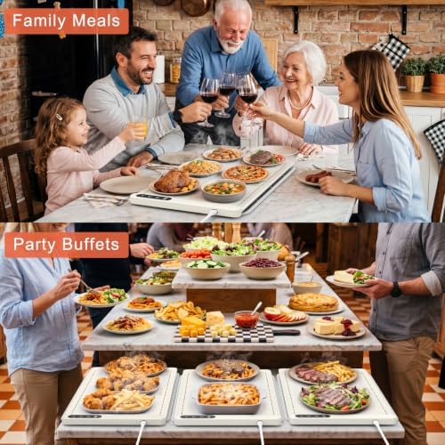 FYY Warming Mat for Food with Heat Resistant Pad, Prevent Countertop Cracks, Keep Meal Warm, Rapid and Full Surface Heating, 6 Temp Settings, 6H Timer, Upgraded Rollable Portable Food Warmer Mat Beige - Image 5