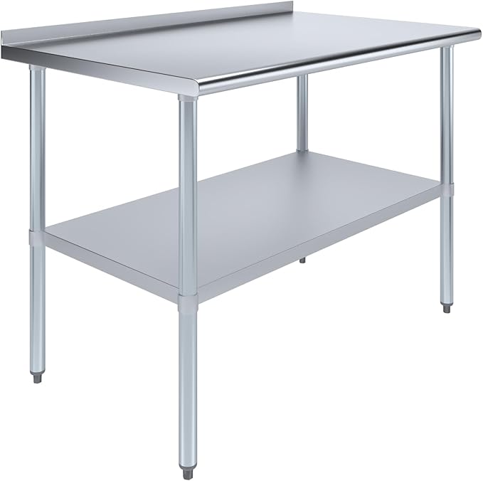 AmGood Stainless Steel Work Table with 1.5" Backsplash | Metal Kitchen Food Prep Table | NSF (48" Long x 30" Deep)