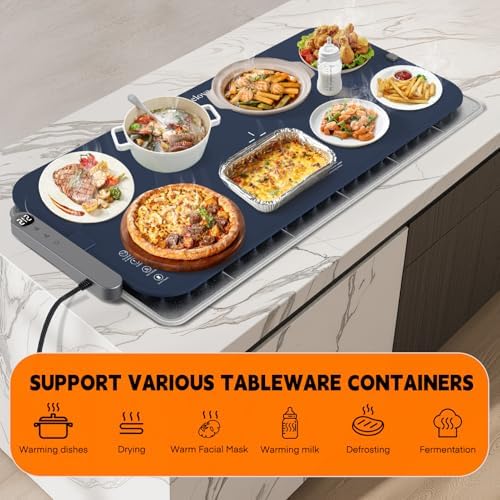 Homelove Warming Mat for Food - Electric Warming Tray with 7-Level Temp Settings & 6 Hours Timer, Full Surface Graphene Heating, Waterproof Dishwasher-Friendly Food Warmer for Parties, Kitchen (DBlue) - Image 6