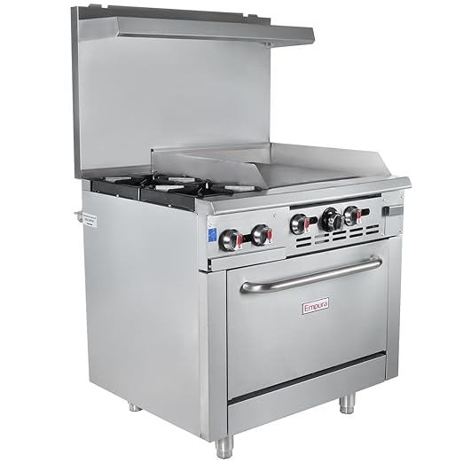 36" Freestanding Natural Gas Range | Cooking Stove with Single Standard Oven (2) Cast-Iron Open Burners and 24" Right Side Griddle | 130,000 BTU | 36"W x 32-1/4"D x 60-3/8"H, Stainless Steel