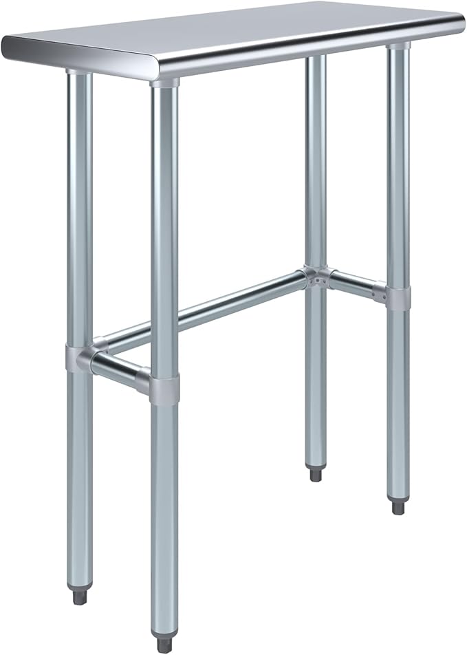 AmGood Stainless Steel Work Table Open Base | NSF Kitchen Island Food Prep | Laundry Garage Utility Bench (30" Long X 14" Deep)