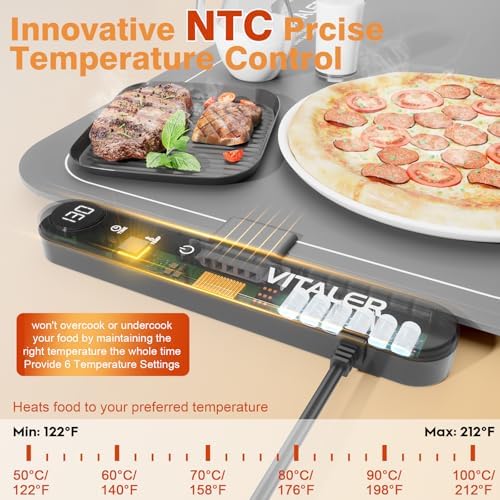 Warming Mat for Food, (XXL 37”x16”) Electric Warming Trays, Upgrade Graphene Fast Full-Surface Heating Mat for Food with 6 Level Temp, 6 Hours Timer, Food Warmer Pad with Heat-Insulating Mat - Image 6