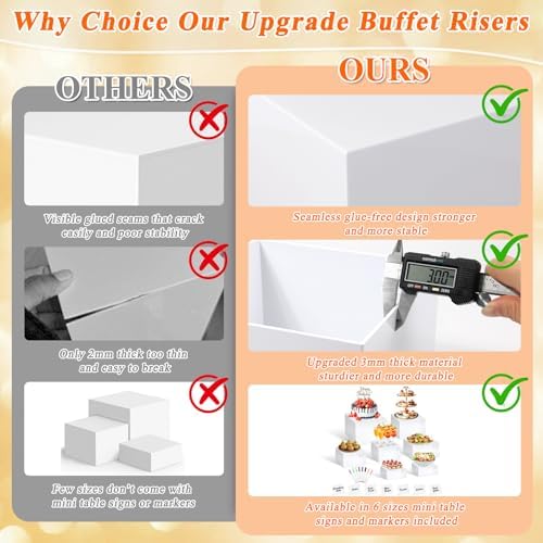 7Pcs White Acrylic Buffet Risers with Mini Sign and Marker, Food Display Risers for Party Catering Dessert Jewelry Collectibles,Acrylic Cube Nesting Boxes with Hollow Bottoms(8" 7.5" 7" 6.8" 6" 5" 5") - Image 3