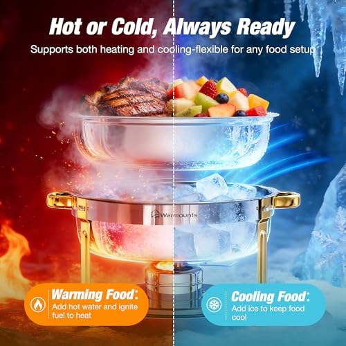 6.5QT Chafing Dishes for Buffet, 2 Pack Round Gold Buffet Display Set - Image 6