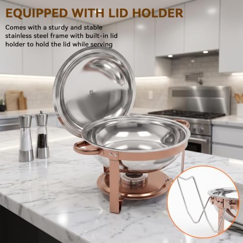6QT Round Chafing Dish Sets, Food Warmers for Parties Buffet, Rose Gold - Image 6