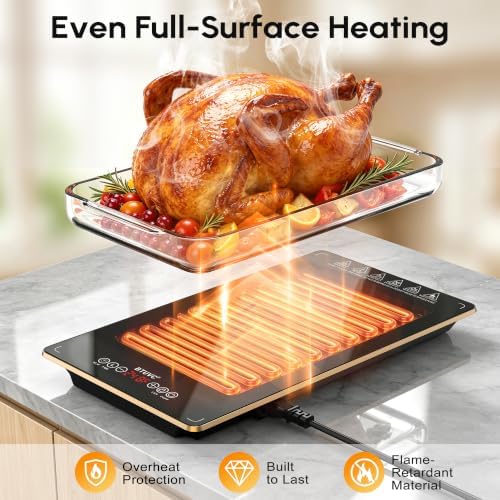 Electric Warming Tray,4-in-1 Food Warmer Tray with 8 Precise Temps & 24H Timer,35"x15"Tempered Glass Food Warming Mat,Modular Warming Trays for Parties Buffet for Catering Gatherings - Image 3