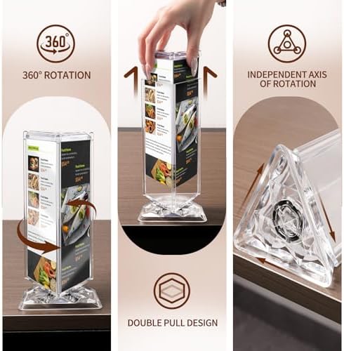 Rotating Acrylic Sign Holder with 3 Side for Restaurant Coffee Menu Clear Tabletop Holders fit 7x3“ x3 Page - Image 3