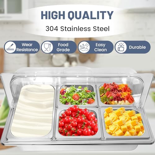 Countertop Ice Food Serving Display Tray with 5 Pan, Salad Bar Buffet Station for Home, Cold Food Buffet Server, Pizza Topping Station, Cold Buffet Table Serving Station for Party - Image 5