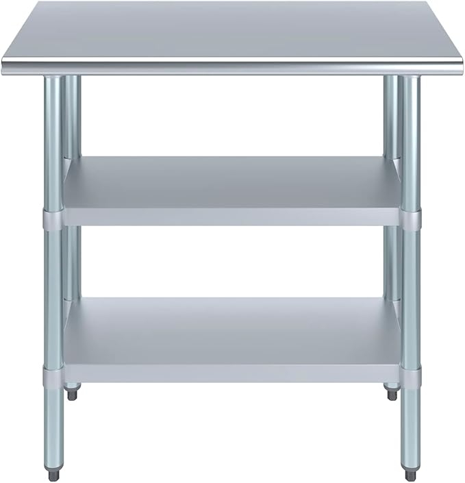 AmGood Stainless Steel Work Table with 2 Shelves | NSF | Metal Utility Table (36" Long x 18" Deep)