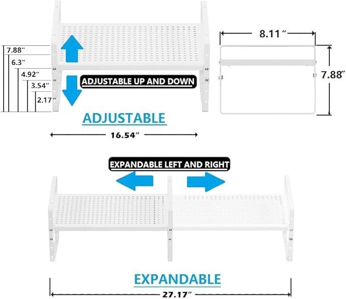 Expandable Shoe Rack Stackable Metal Pantry Storage Shelves Stand Adjustable Height Cabinet Shelf Organizer Racks Spice Shelving(2PACKS/WHITE,MEDIUM)