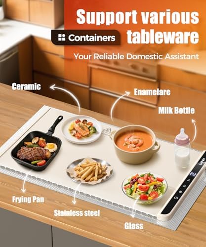 Warming Mat for Food, 26x15 Inch, Off White, Fast Heat, Child Lock - Image 4