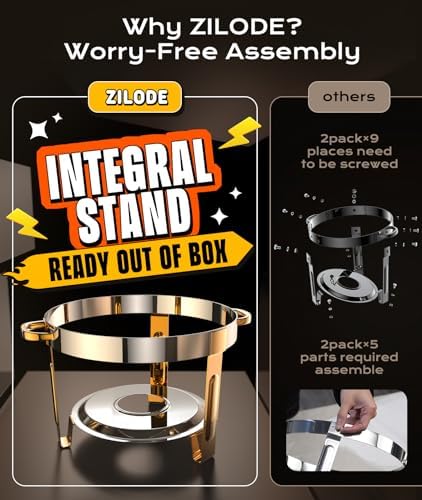 Chafing Dishes for Buffet 2 Pack, 6QT [Worry-Free Assemble] Round Chafing Dish Buffet Set [Elegant Gold and Silver Colors] Stainless Steel Chafers and Buffet Warmers Sets for Parties with Complete Set - Image 4