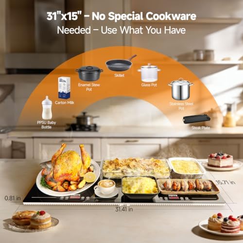 FEPPO Electric Warming Tray with Independent Temp & Timer Control, 2-in-1 Modular Food Warmer for Parties Buffet, 31"x15" Glass Surface Warming Mat for Food, Ideal for Catering & Gatherings - Image 5
