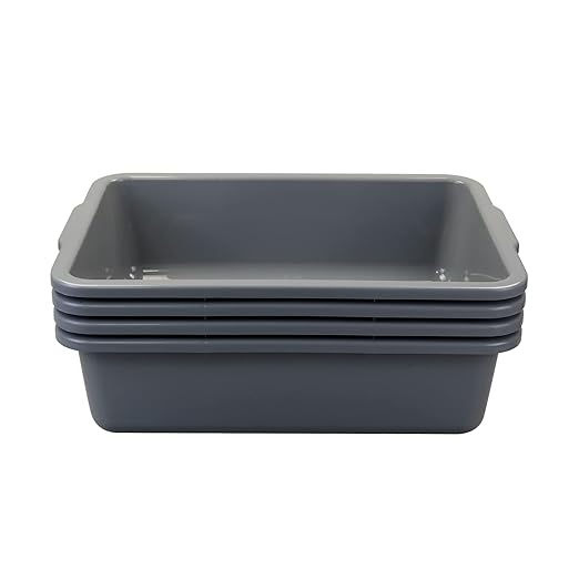 4-Pack 32 L Plastic Commercial Bus Box, Large Bus Tubs, Gray