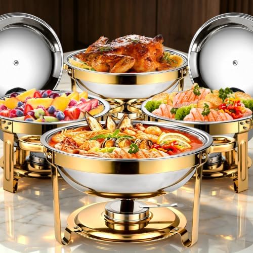 Gold Chafing Dishes for Buffet, 4 Pack 5QT Food Warmer Set for Home Parties - Image 2