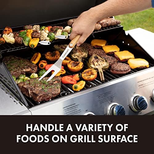 Cuisinart CGS-1100 (Spatula, Locking Tongs, Fork, Basting Brush) 4-Piece Grill Tool Set, Ash Wood Handle - Image 6