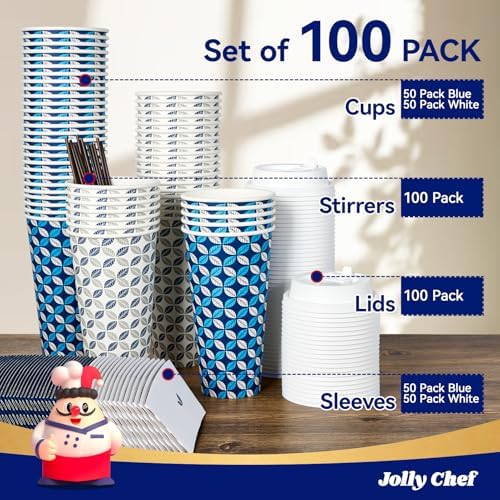 JOLLY CHEF 100 Pack 20 oz Disposable Coffee Cups with Lids Paper Cups - Image 5