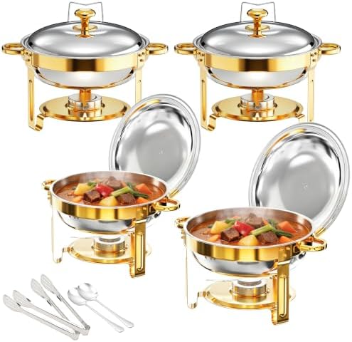 Chafing Dishes Buffet 4 Pack 6QT Gold Stainless Steel Food Warmers by Unknown