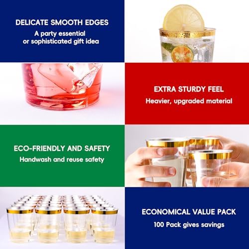 JOLLY CHEF 100 Pack Gold Plastic Cups, 12oz Clear Disposable Cups for Party - Image 4