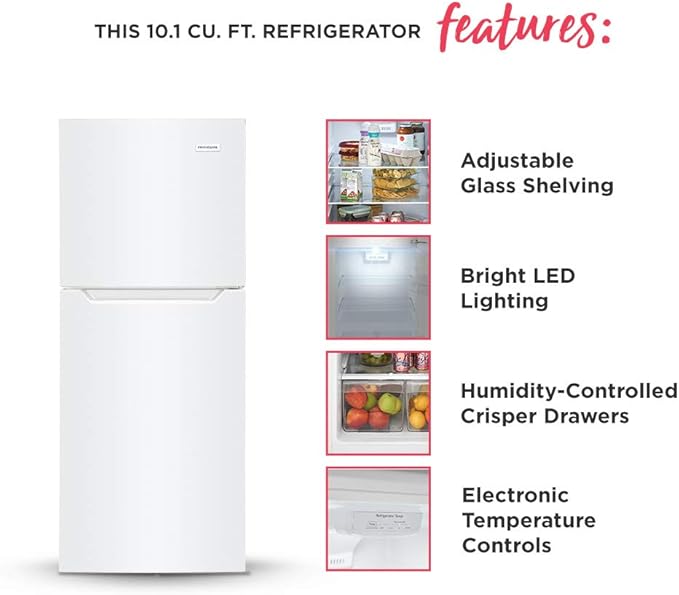 Frigidaire 10.1 Cu. Ft. Compact ADA Top Freezer Refrigerator in White with Electronic Control Panel, Reversible Door Swing, ENERGY STAR