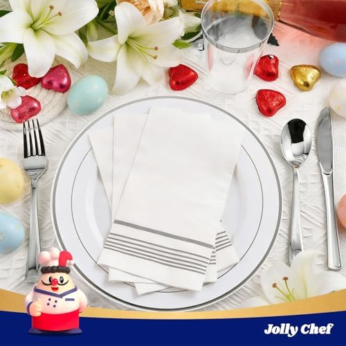 200 Paper Napkins Disposable Guest Towels, 3 ply Silver Dinner Napkins - Image 2