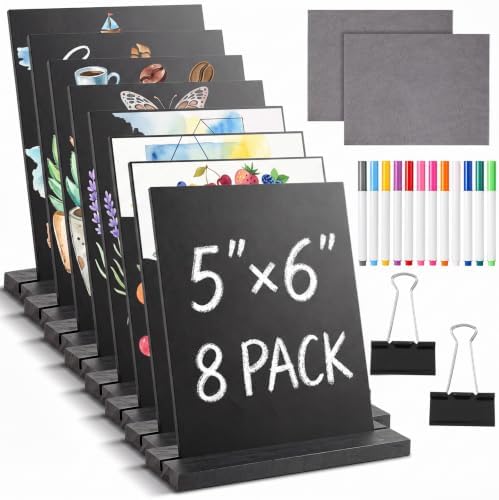 8 Pack Mini Chalkboard Signs with Clips & Chalk,6 x 5 Inch by Unknown