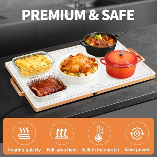Warming Mat for Food,XL 24"x16",Tempered Glass Electric Warming Tray, White - Image 6