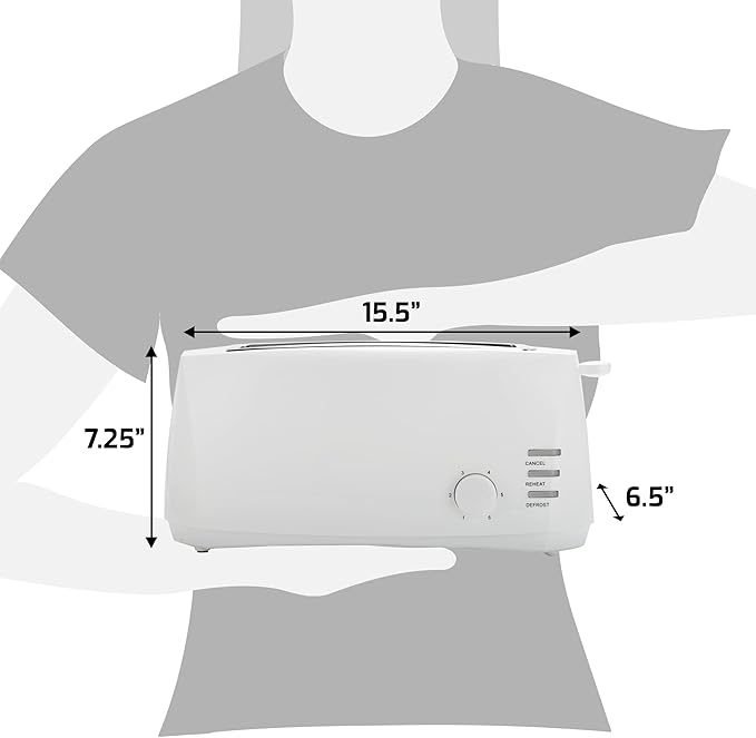 Elite Gourmet ECT-4829 Long Slot 4 Slice Toaster, 6 Toast Settings Toaster Defrost, Reheat, Cancel Functions, Slide Out Crumb Tray, Extra Wide Slots for Bagels Waffles, White