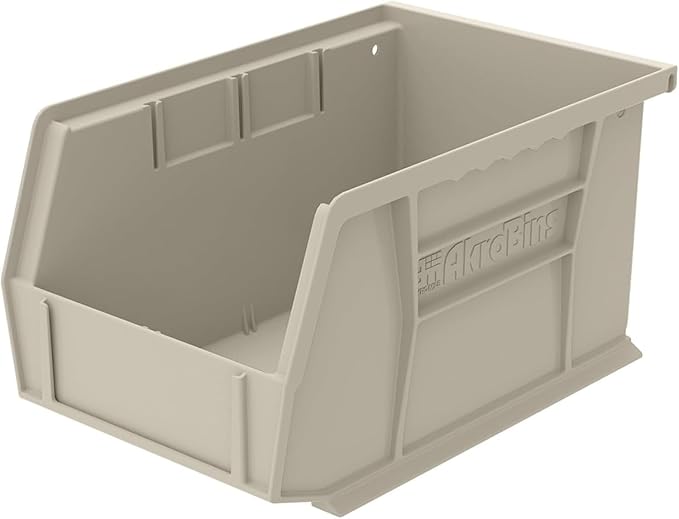 Akro-Mils 30237 AkroBins Plastic Storage Bins, Space-Saving Stackable Bins for Garage, Pantry, Craft Organization, 9-Inch x 6-Inch x 5-Inch, Stone, 12-Pack