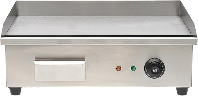 Commercial Flat Top Grill 110V 3000W 21.3x11.8in Electric Countertop Griddle, Non-stick Stainless Steel Teppanyaki Flat Top Grill, Thermostatic Control 122-572℉ for Restaurants