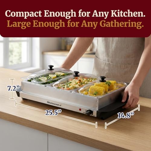 Elite Gourmet EWM-6171 Triple Buffet Server, 7.5 Qt, Stainless Steel - Image 5